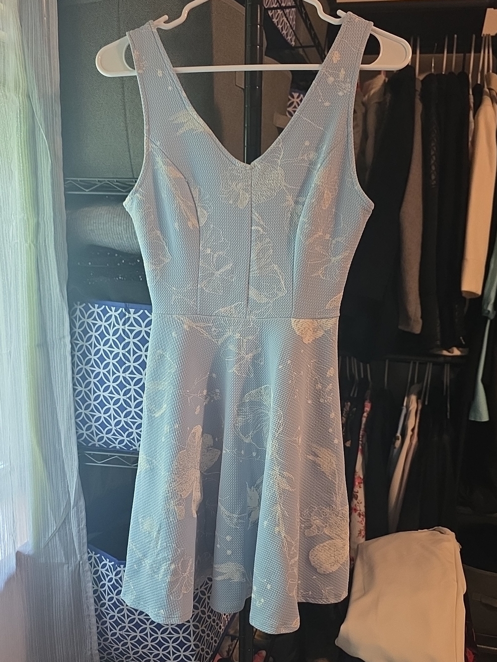 Soprano Light Blue Floral A-Line Mini Dress